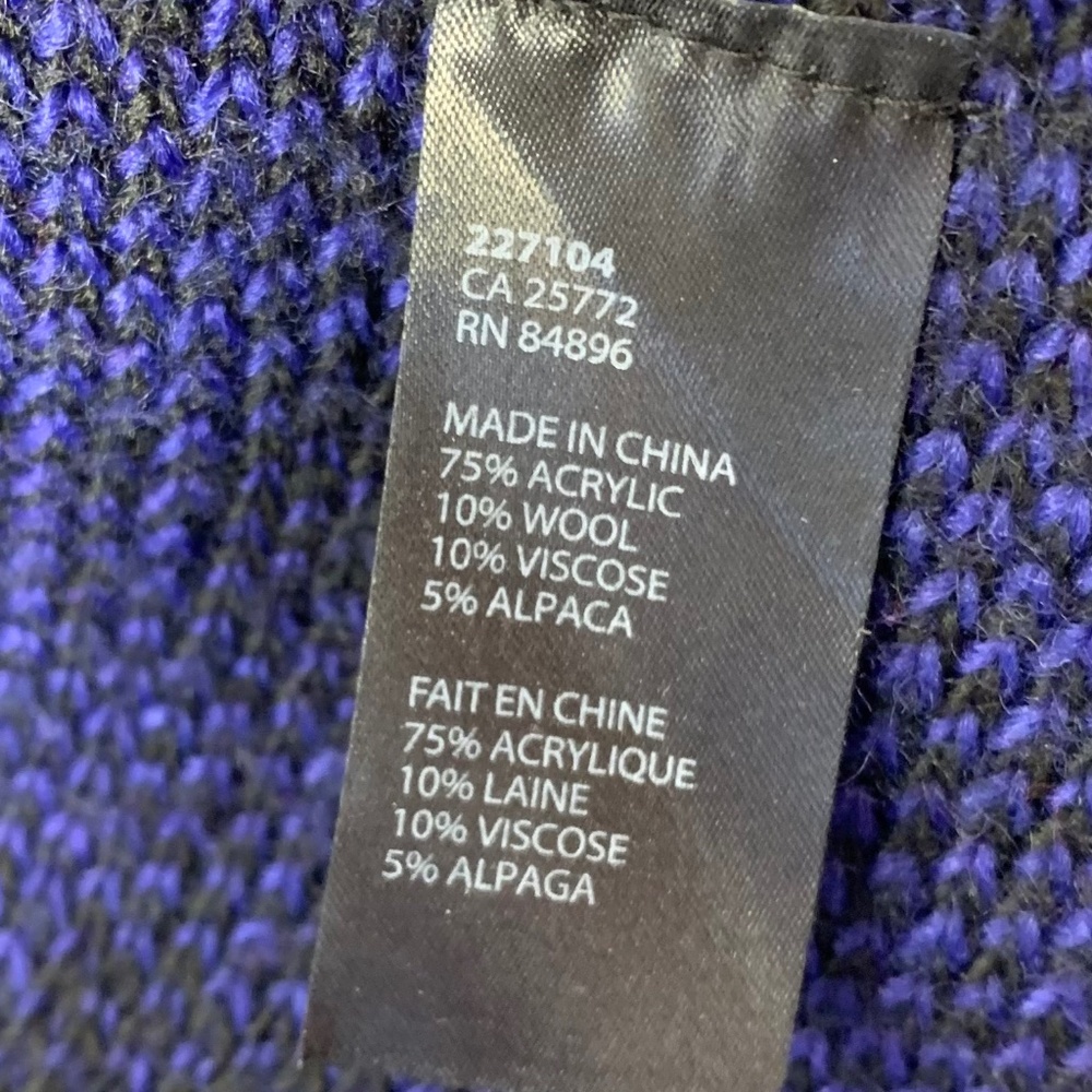 Dex Blue & Black Asymmetrical Button Cardigan – Artsy Boho Cozy Winter Knit L - Picture 9 of 13